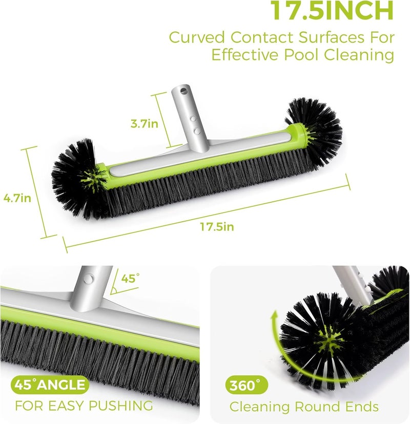 BoxedHome Pool Brush Head with Round Ends,Heavy Duty Pool Brushes for Cleaning Pool Walls, Floors Steps & Corners, 17.5" Pool Brush with Sturdy Aluminum Handle & Durable Nylon Bristles - Image 2